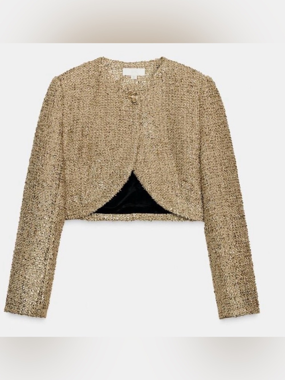 Zara Metallic Tweed Cropped Blazer in Gold Tone